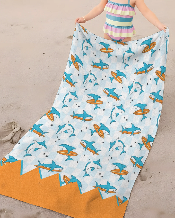 Surfing Sharks Check Bamboo Beach Towel