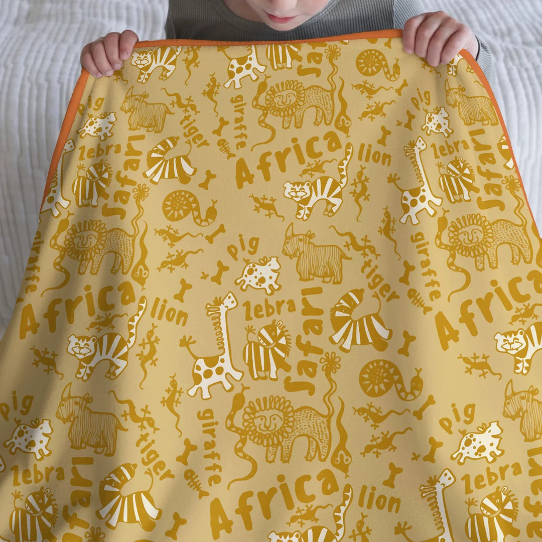 Handdrawn African Animals Bamboo Blanket