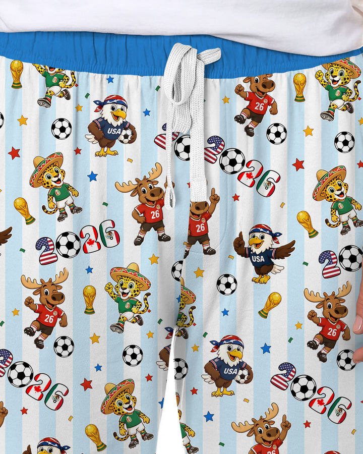 Striped Cute Mascots Soccer Cup 2026 Bamboo Men's Pajama Set