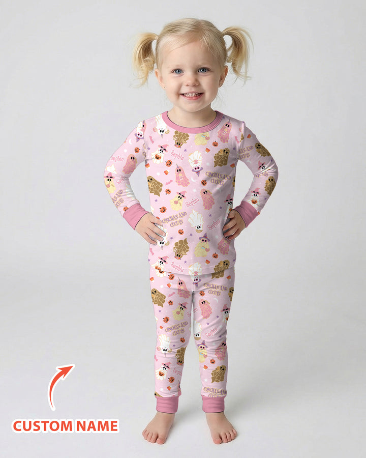 Pantasmas Mexican Halloween Custom Name Bamboo Two Piece Long Sleeve Pajama Set