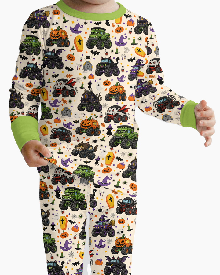 Spooky Monster Truck Bamboo Two Piece Long Sleeve Pajama Set