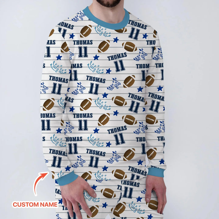 Custom Name Football Time Bamboo Men's Pajama Set