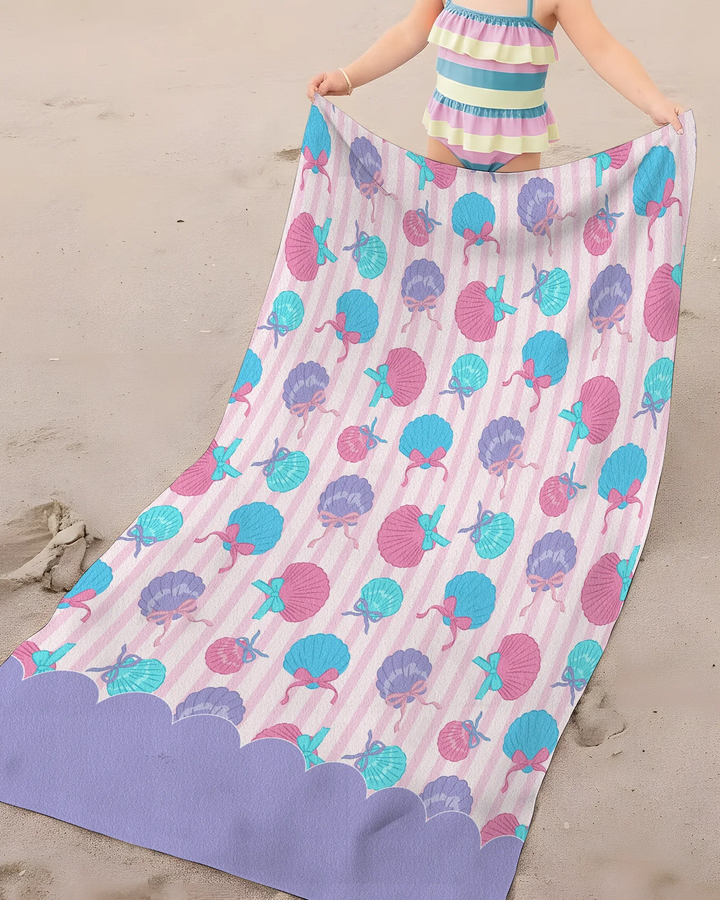 Seashell Dreams Stripe Bamboo Beach Towel