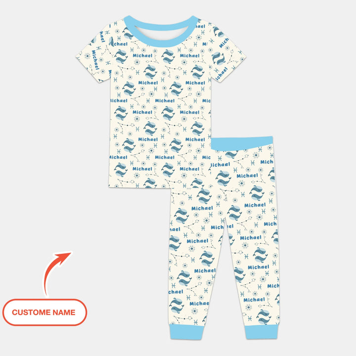 Bohemian Baby Zodiac Signs Custom Name Bamboo Two Piece Short Sleeve Pajama Set