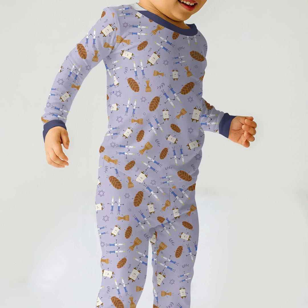 Shabbat Shalom Family Matching Bamboo Two Piece Long Sleeve Pajama Set