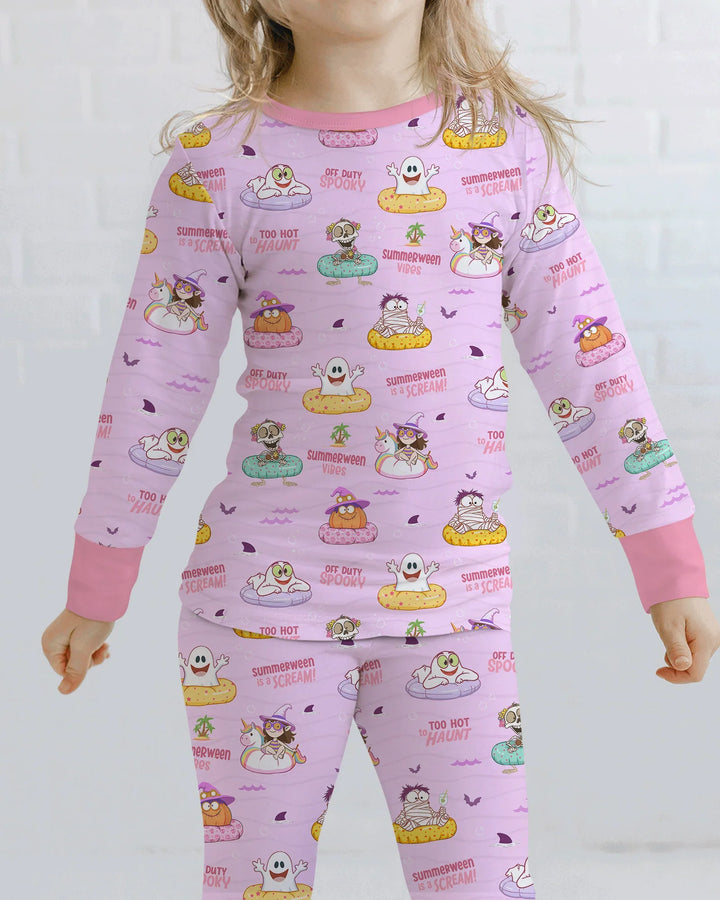 Summerween Cartoon Bamboo Two Piece Long Sleeve Pajama Set