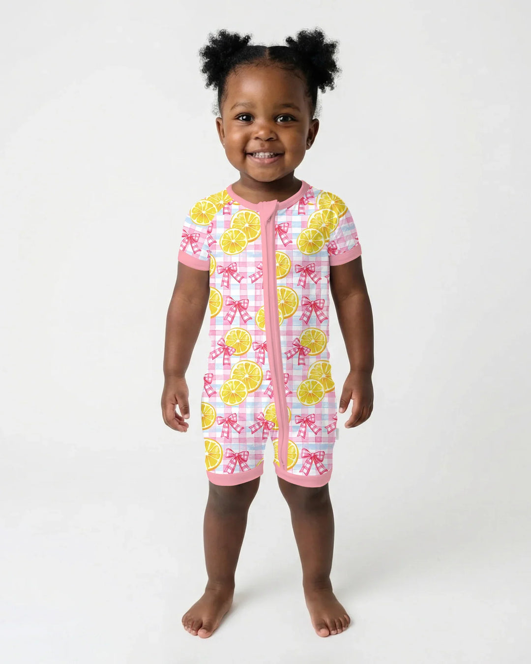 Pink Lemons Bows Checkered Bamboo Shorty Zippy