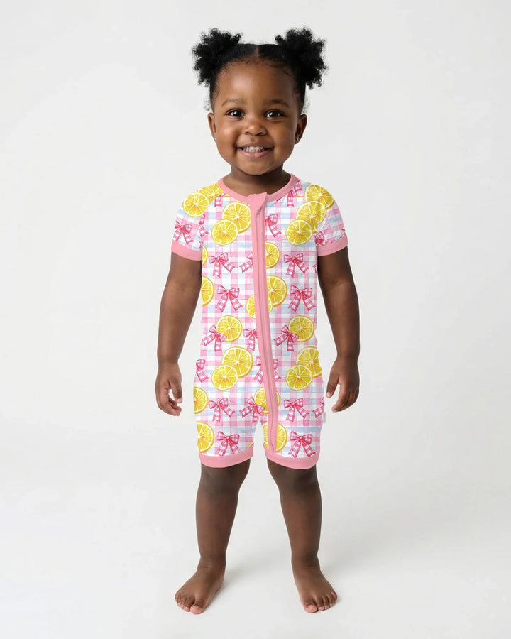 Pink Lemons Bows Checkered Bamboo Shorty Zippy