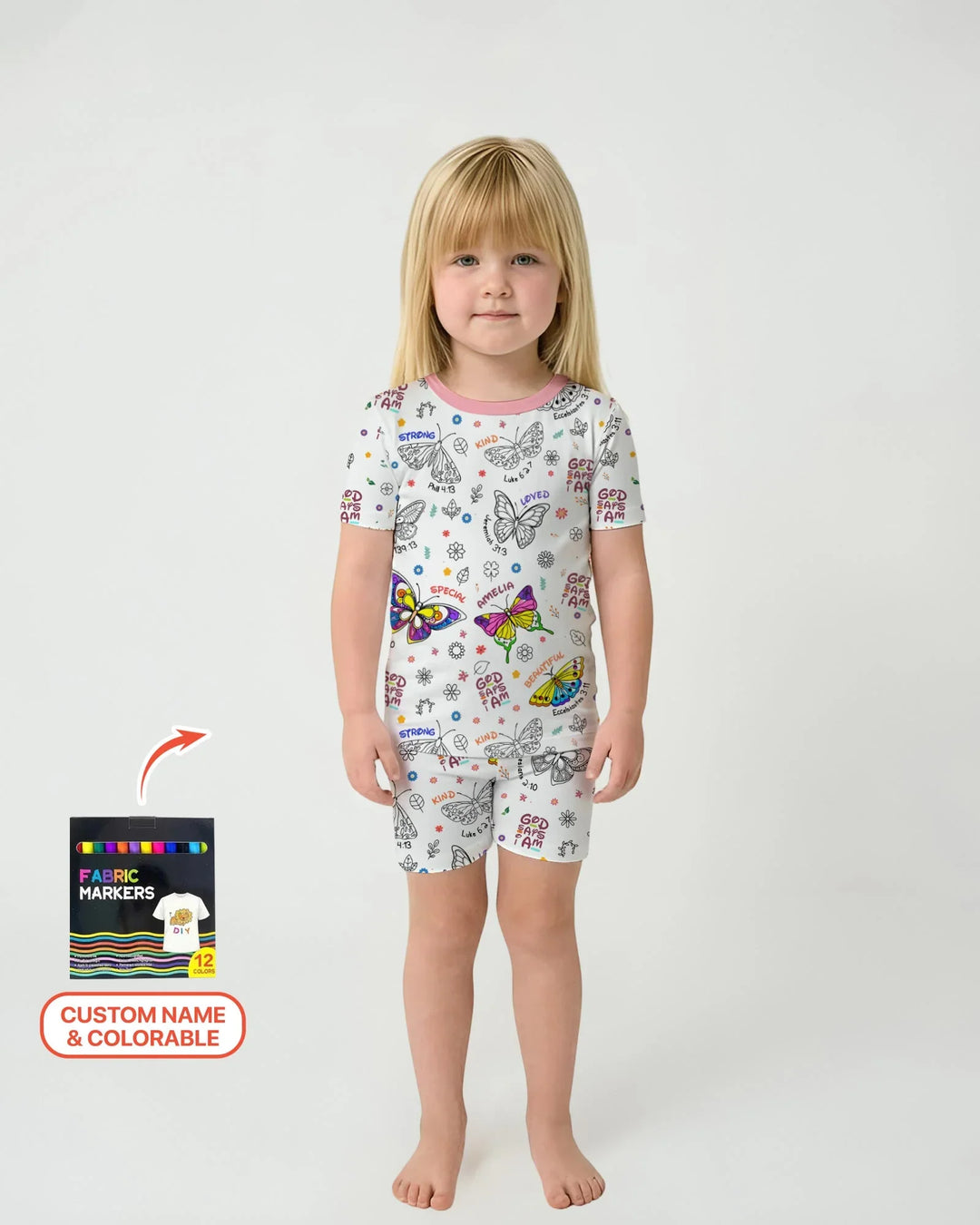 Colorable Custom Name God Says I Am Butterfly Bamboo Two Piece Short Sleeve Shorts Pajama Set