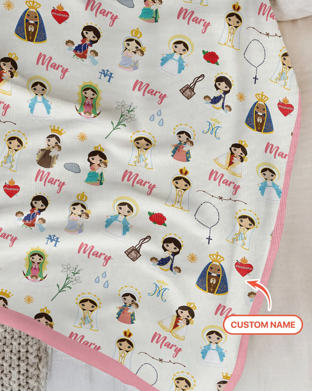 Custom Name Mother Mary Bamboo Blanket