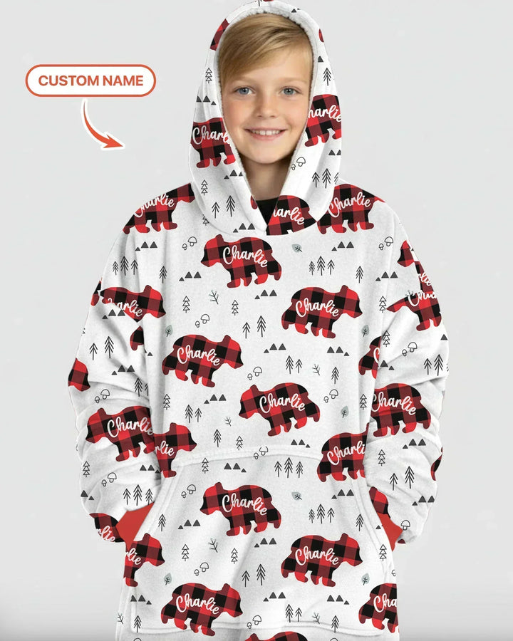 Custom Name Family Bear Matching Bamboo Blanket Hoodie