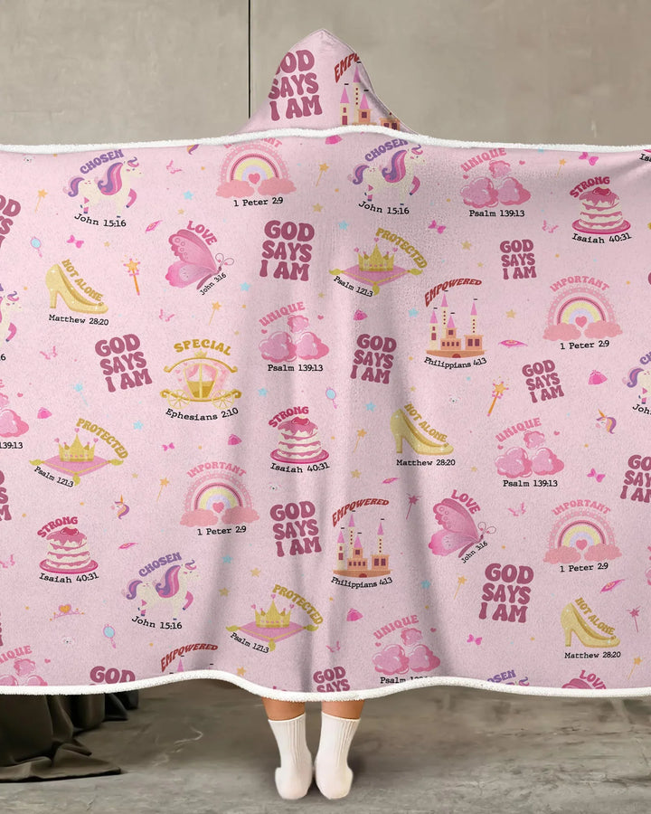 God Says I Am Girl Bamboo Wearable Hooded Blanket