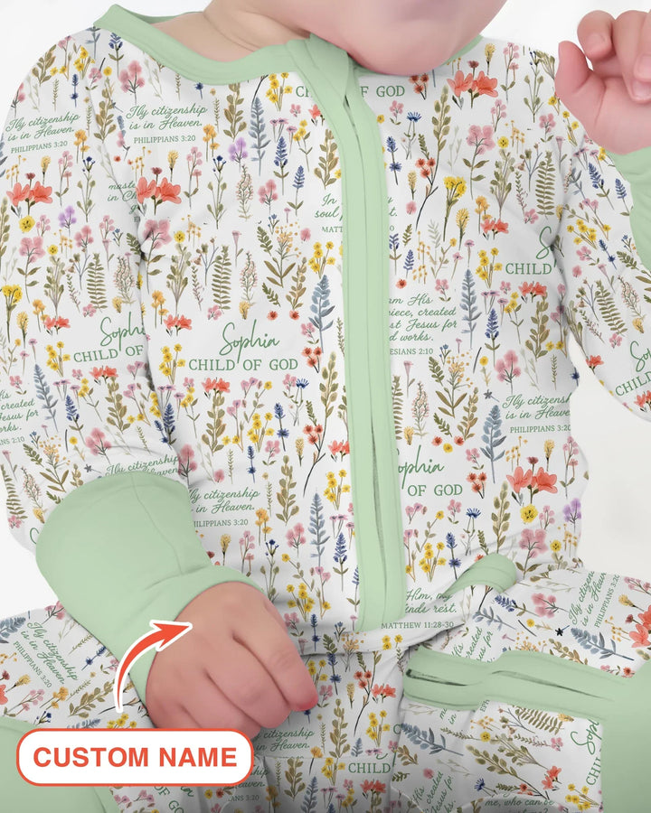 Custom Name Child of God Flower Garden Bamboo Convertible Zippy