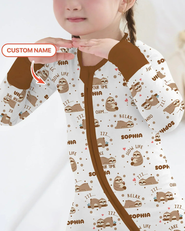 Custom Name Cute Sloth Bamboo Convertible Zippy