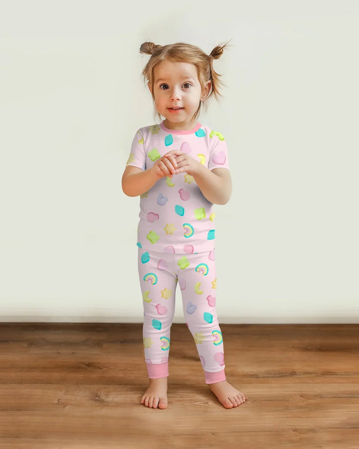 Pastel Lucky Charms Scatter Bamboo Two Piece Short Sleeve Pajama Set