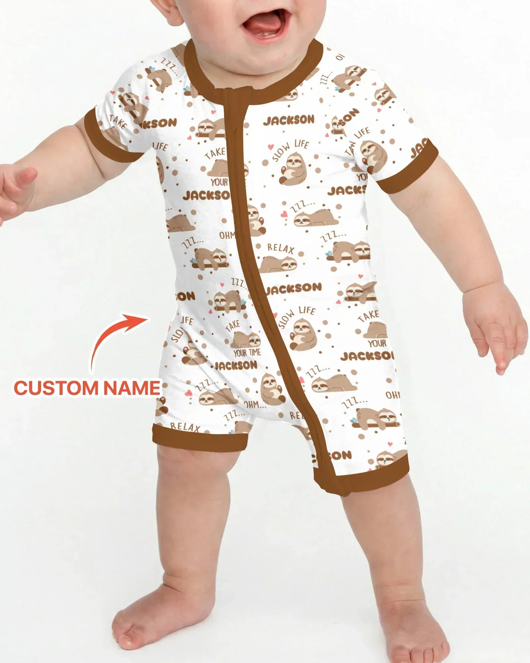 Custom Name Cute Sloth Bamboo Shorty Zippy