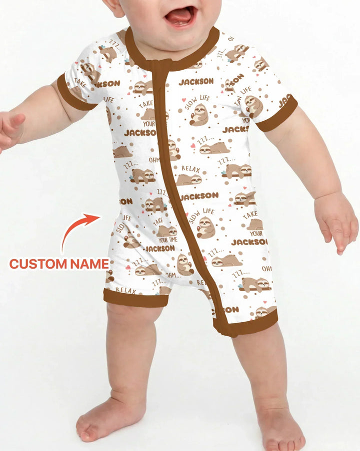 Custom Name Cute Sloth Bamboo Shorty Zippy