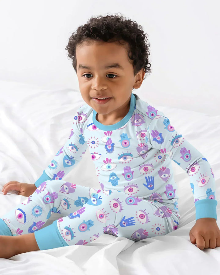 Hamsa Heart Guardians Family Matching Bamboo Two Piece Long Sleeve Pajama Set
