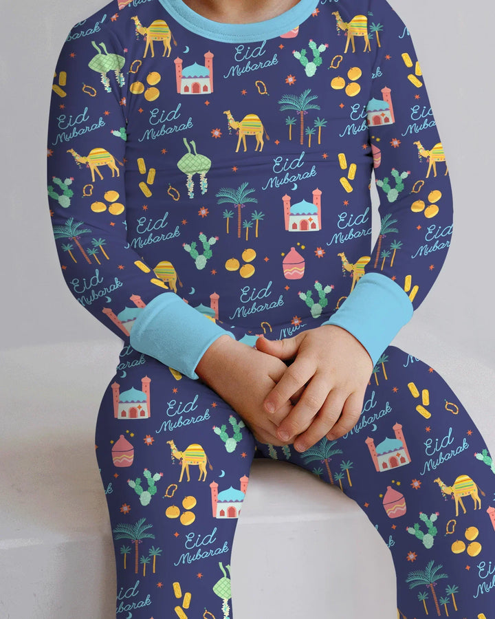 Eid Mubarak Matching Family Bamboo Two Piece Long Sleeve Pajama Set