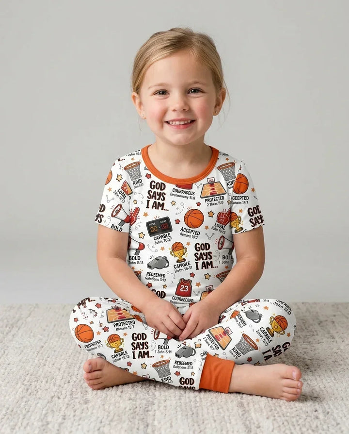 Basketball God Says I Am Bamboo Two Piece Short Sleeve Pajama Set