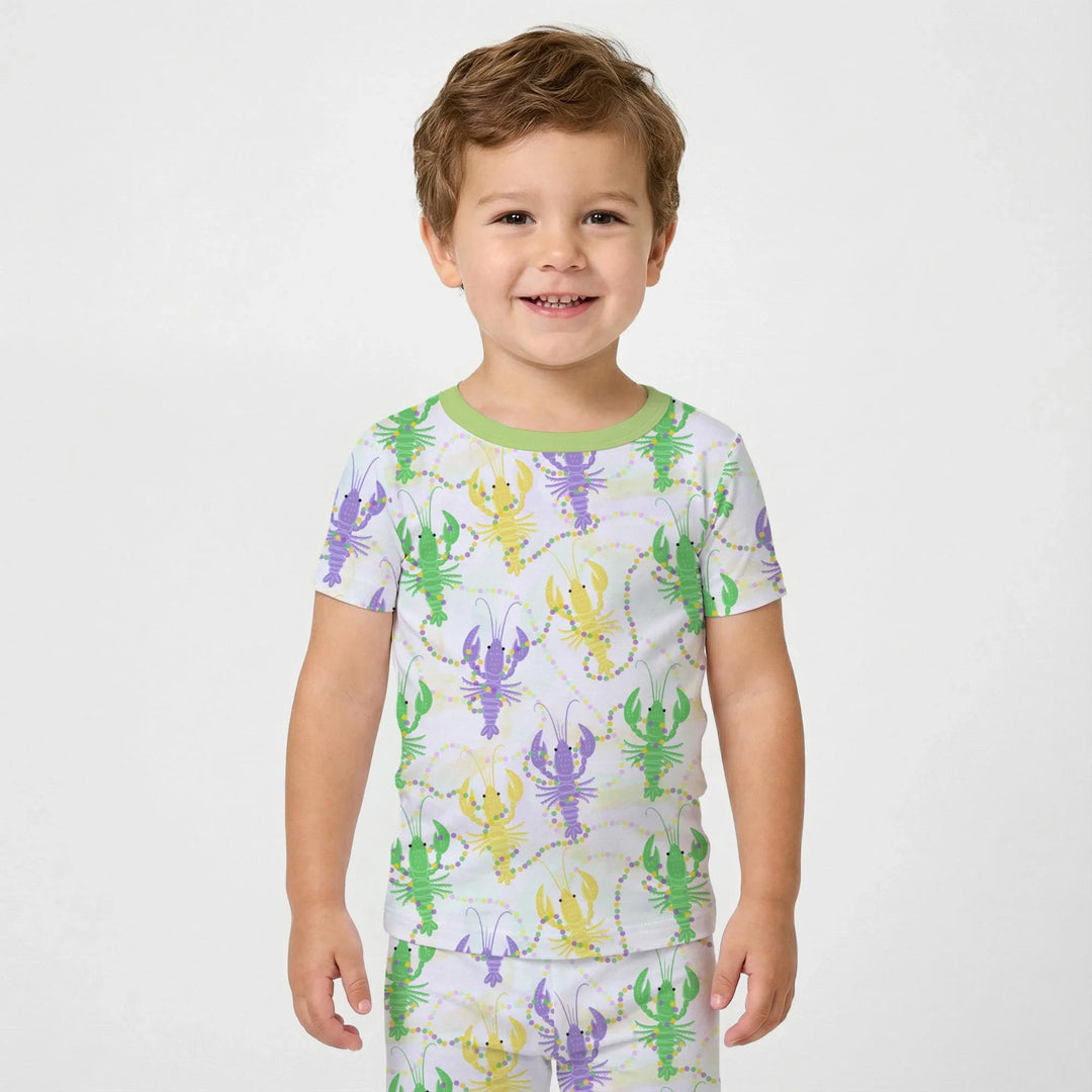 Mardi Gras Crawfish Family Matching Bamboo Two Piece Short Sleeve Pajama Set