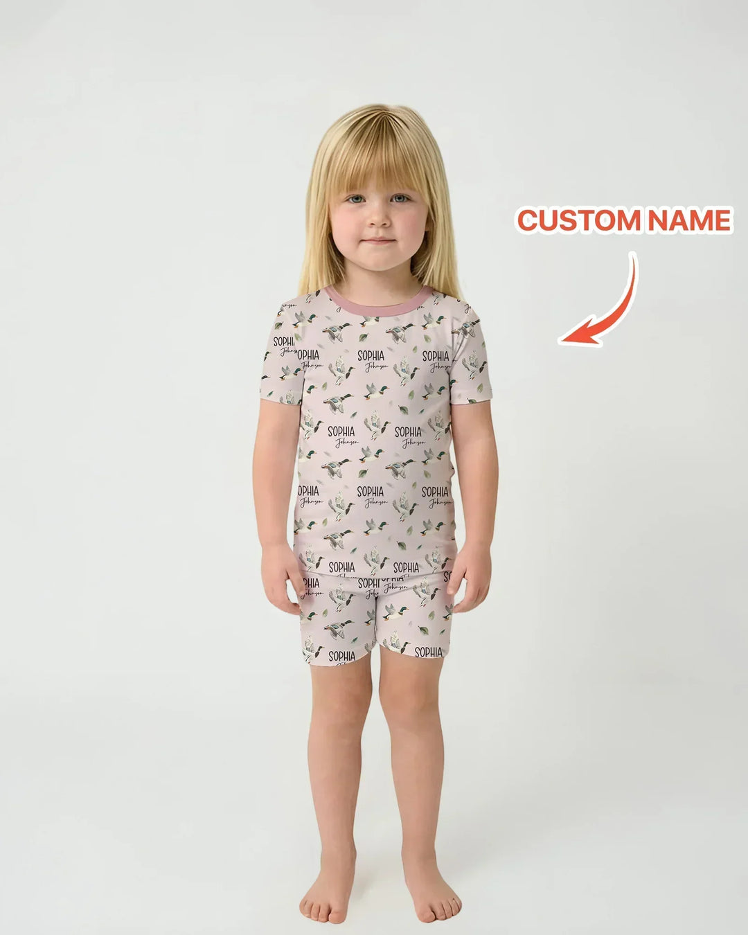 Custom Name Mallard Duck Bamboo Two Piece Short Sleeve Shorts Pajama Set