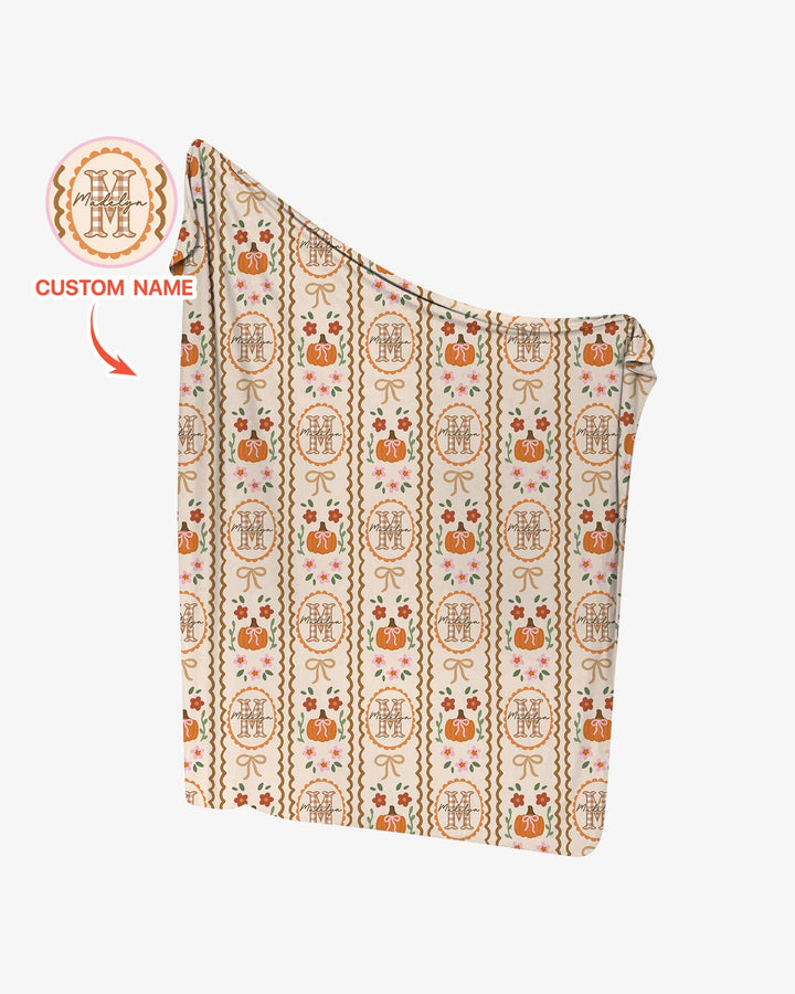 Custom Name Pumpkin Cottage swaddle blanket