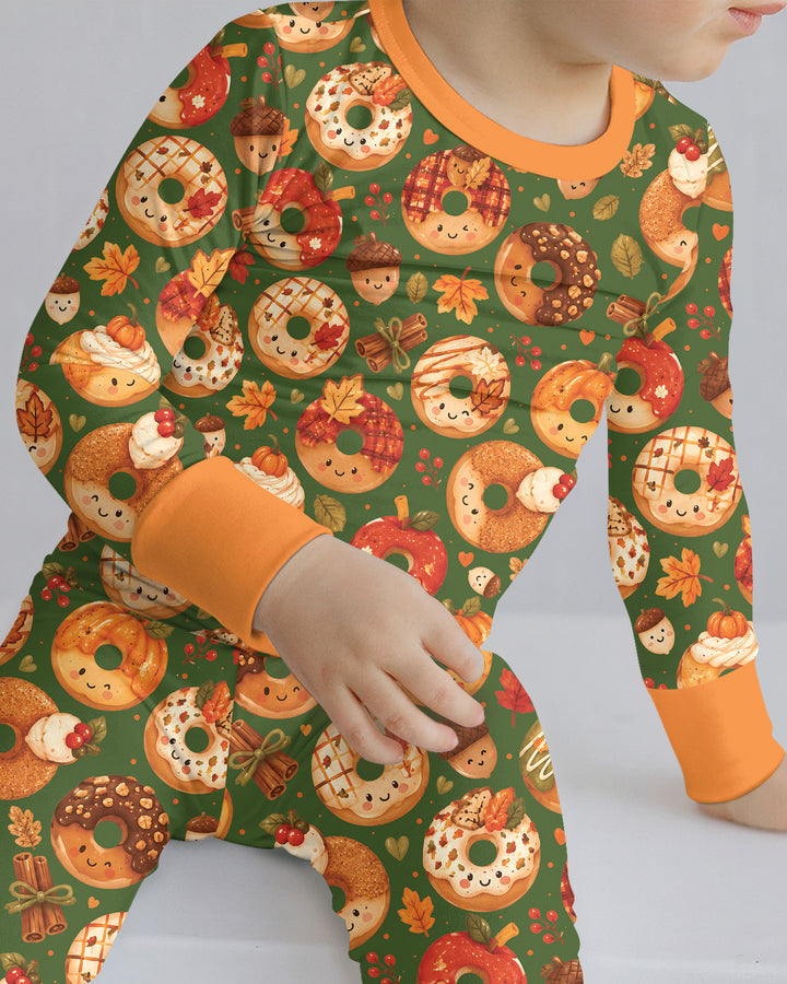 Cute Fall Donut Bamboo Two Piece Long Sleeve Pajama Set