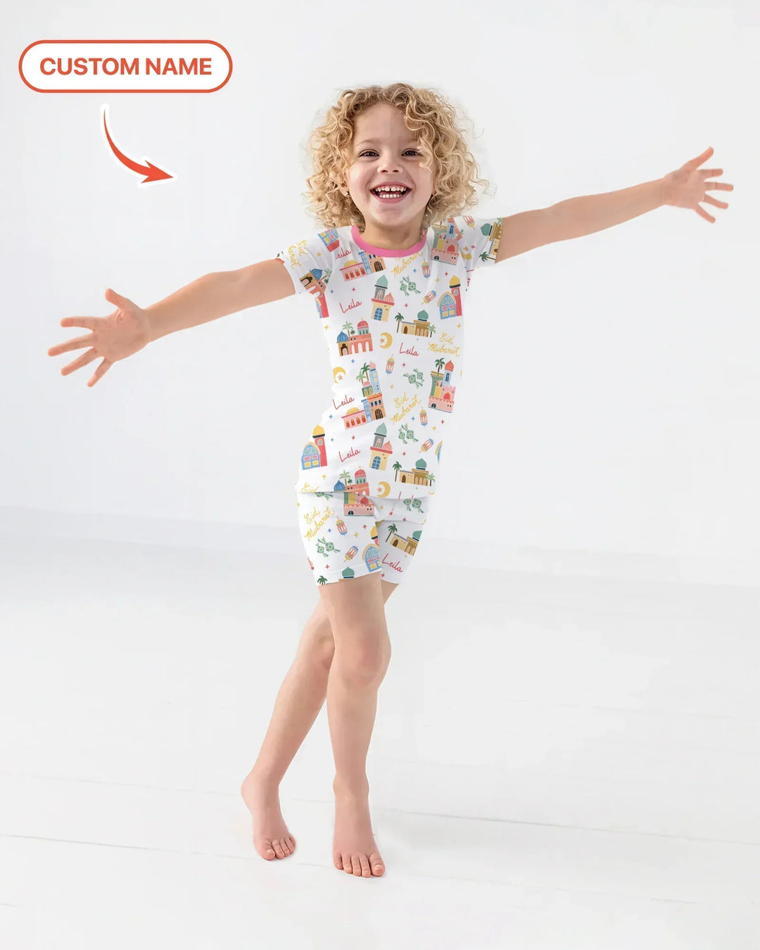 Eid Mubarak Custom Name Bamboo Two Piece Short Sleeve Shorts Pajama Set