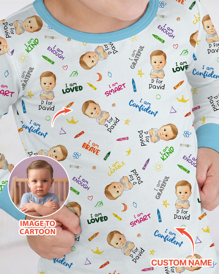 Kids Affirmations Custom  Bamboo Two Piece Long Sleeve Pajama Set