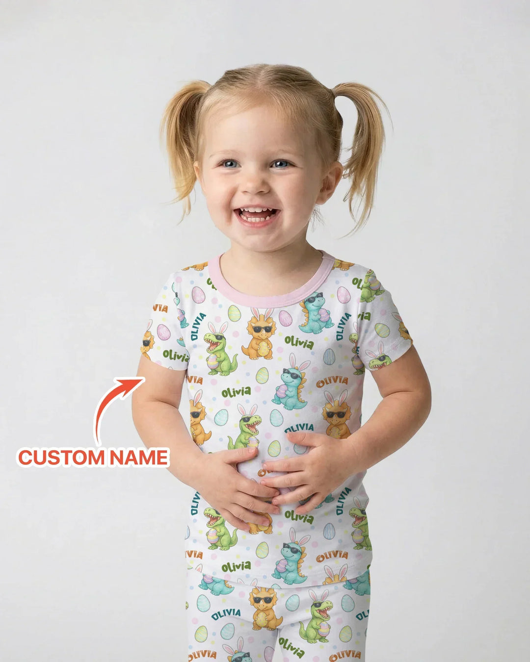 Custom Name Dinosaur on the Hunt Bamboo Two Piece Short Sleeve Pajama Set