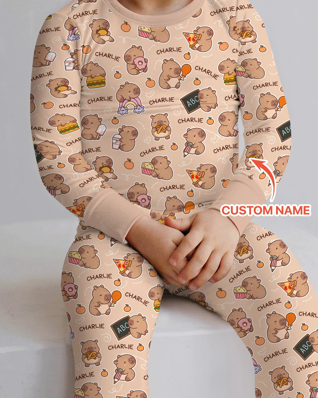 Custom Name Cute Capybara Bamboo Two Piece Long Sleeve Pajama Set