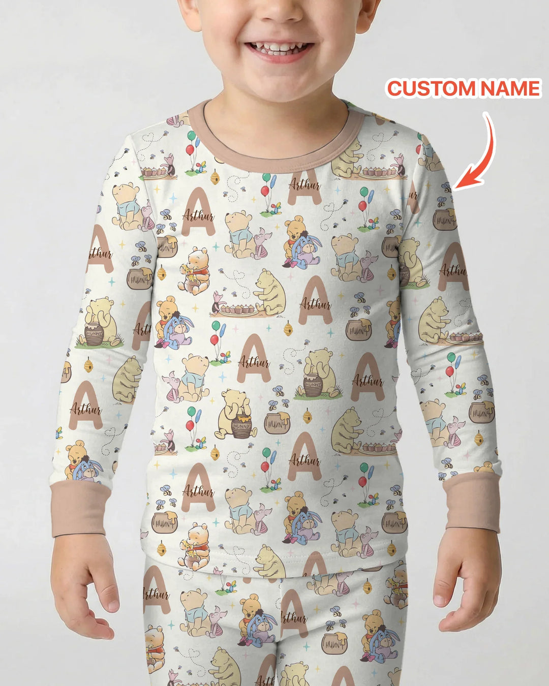 Honey Bear Monogram Bamboo Two Piece Long Sleeve Pajama Set