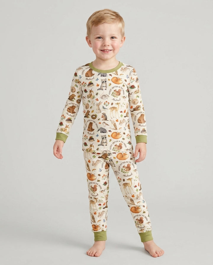 Cutest Critter In The Woods Custom Name Bamboo Two Piece Long Sleeve Pajama Set