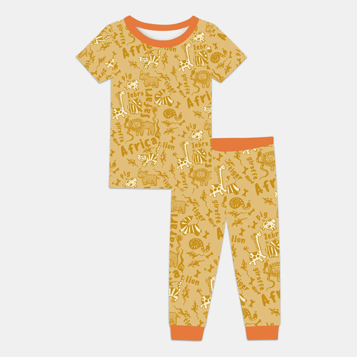 Handdrawn African Animals Bamboo Two Piece Short Sleeve Pajama Set