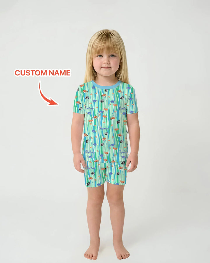 Custom Name Summer Beach Bamboo Two Piece Short Sleeve Shorts Pajama Set