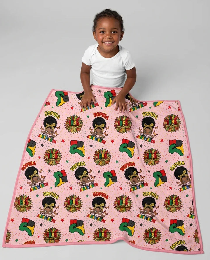 Custom Name Little Miss Juneteenth Bamboo Blanket