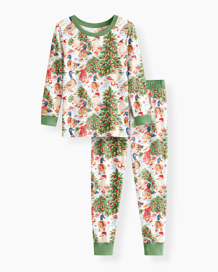 Christmas and Duck Bamboo Two Piece Long Sleeve Pajama Set