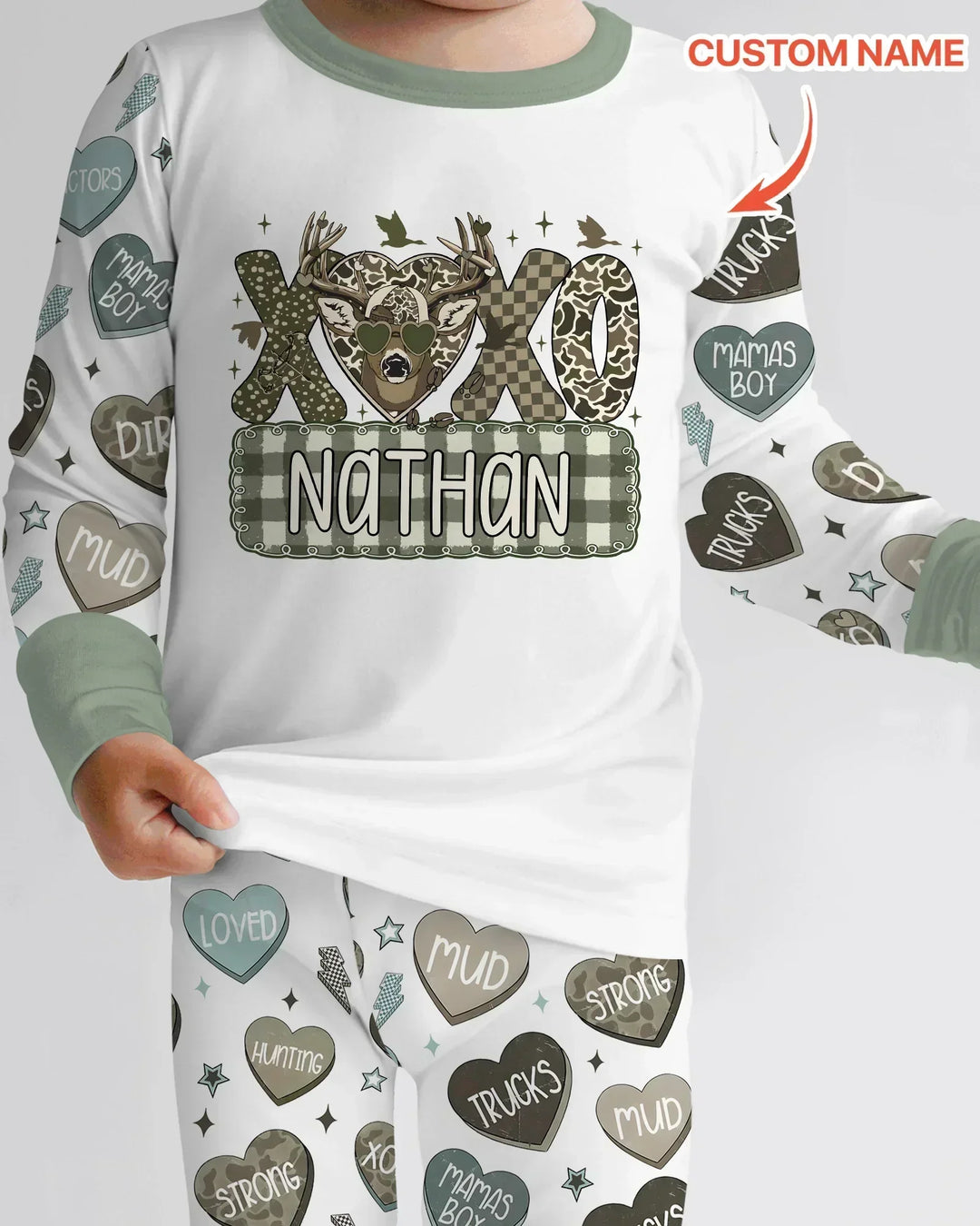 Personalized Hunting Sweethearts Candy Daddy & Me Matching Bamboo Two Piece Long Sleeve Pajama Set