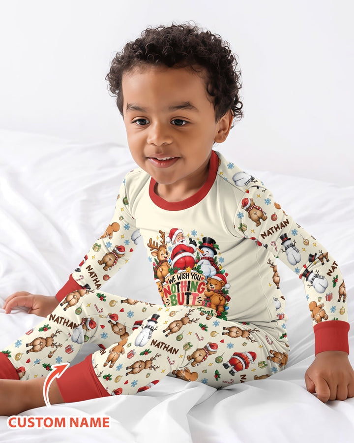 We Wish You Nothing But A Merry Christmas Custom Name Bamboo Two Piece Long Sleeve Pajama Set