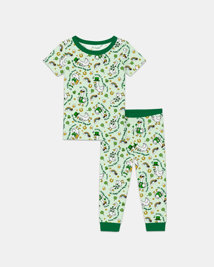 St. Patrick's Day Silly Goose Bamboo Two Piece Short Sleeve Pajama Set