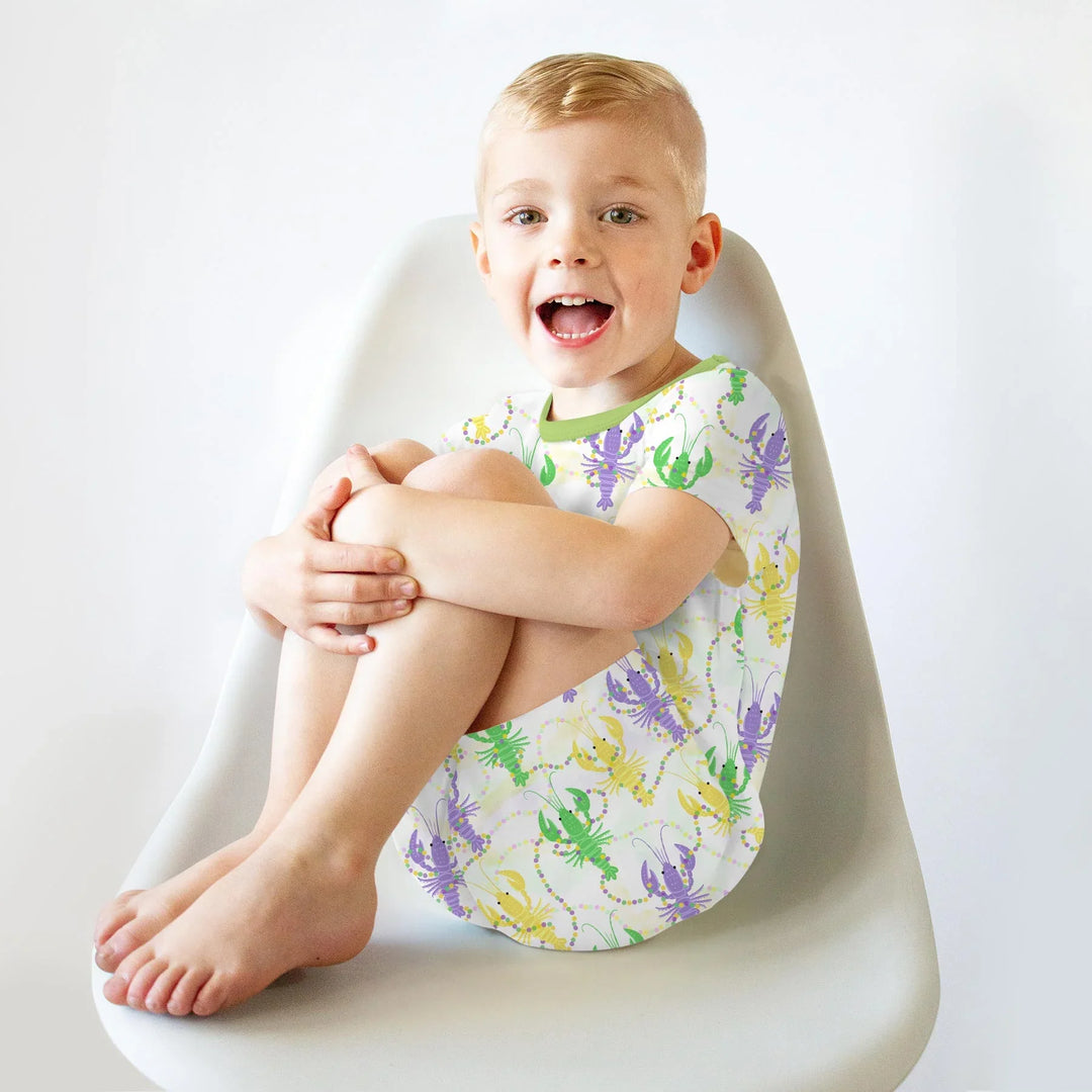 Mardi Gras Crawfish Family Matching Bamboo Two Piece Short Sleeve Shorts Pajama Set