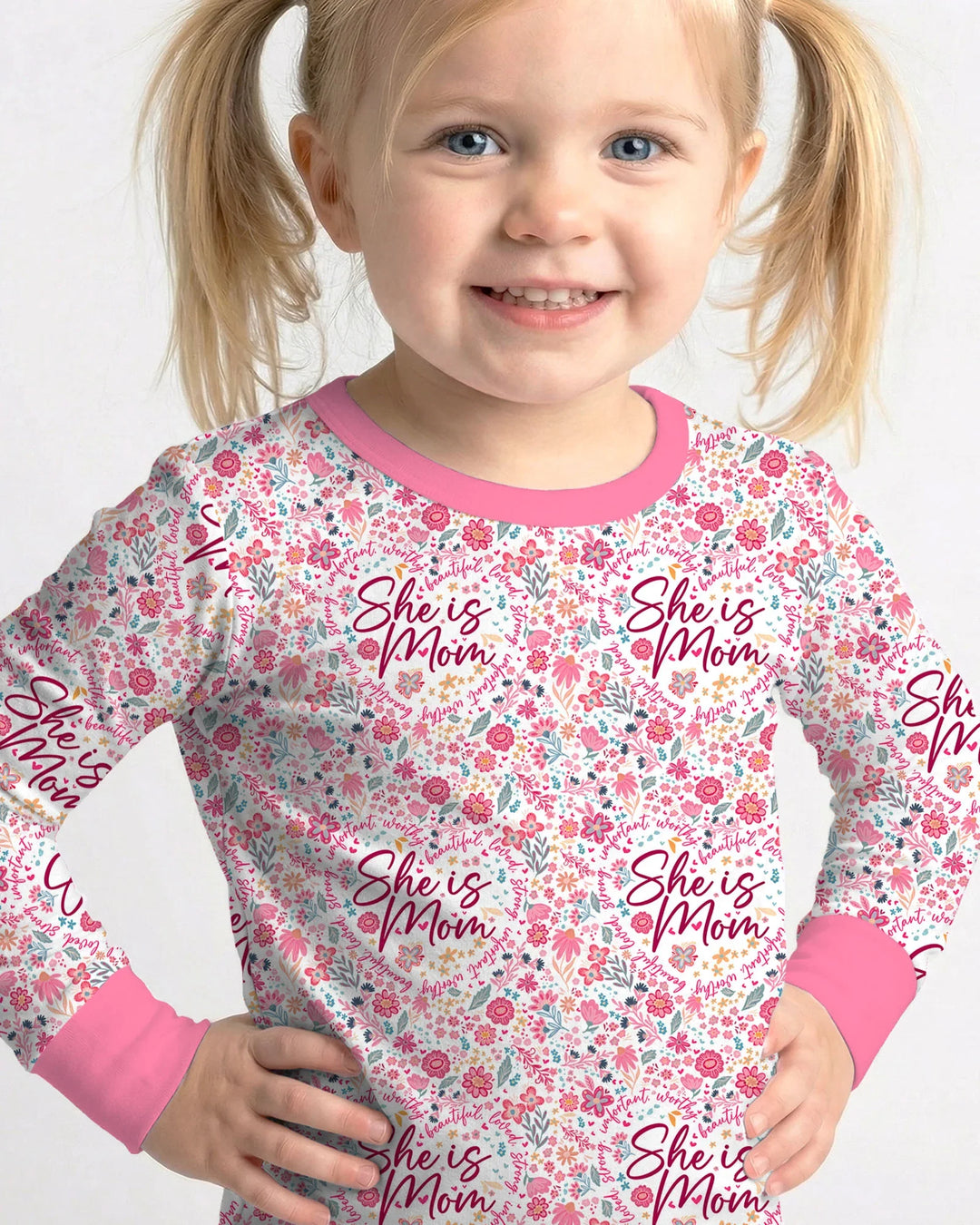 She Is Mom Floral Bamboo Two Piece Short Sleeve Pajama Set