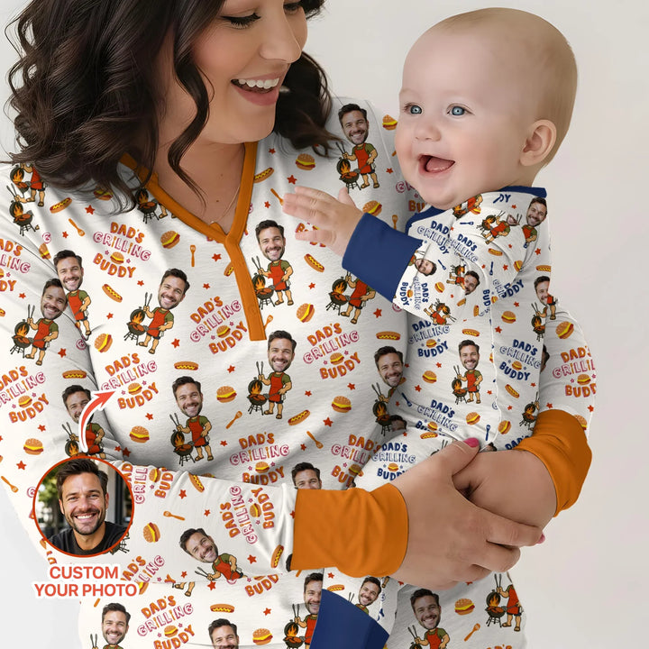 Custom Photo Dad's Grilling Buddy Family Matching Bamboo Women Pajama Set