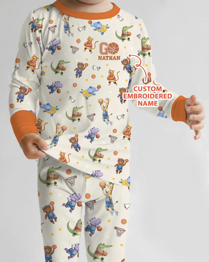 Custom Name Embroidered Wild Hoops Showdown Bamboo Two Piece Long Sleeve Pajama Set