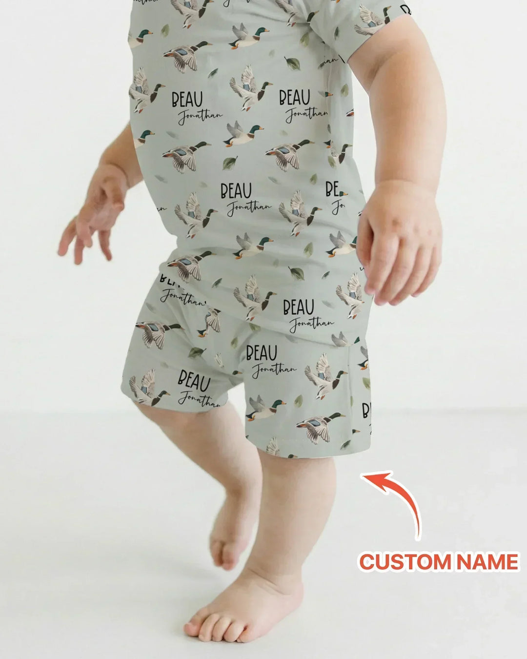 Custom Name Mallard Duck Bamboo Two Piece Short Sleeve Shorts Pajama Set
