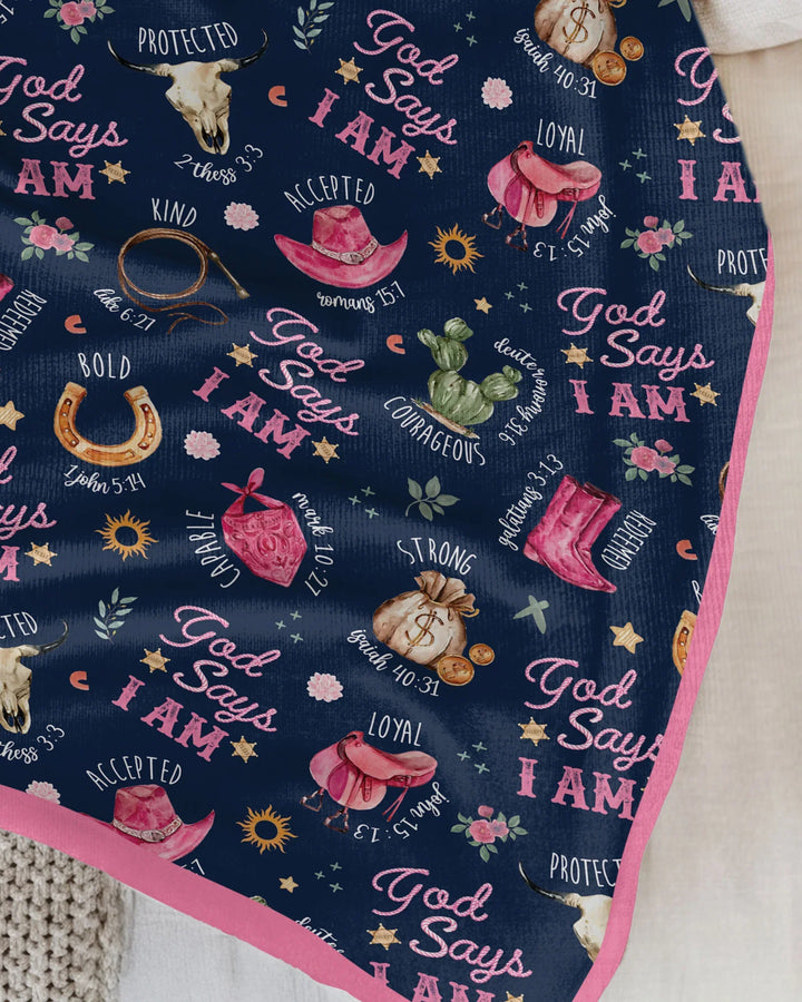 God Says I Am Western Faith Bamboo Blanket