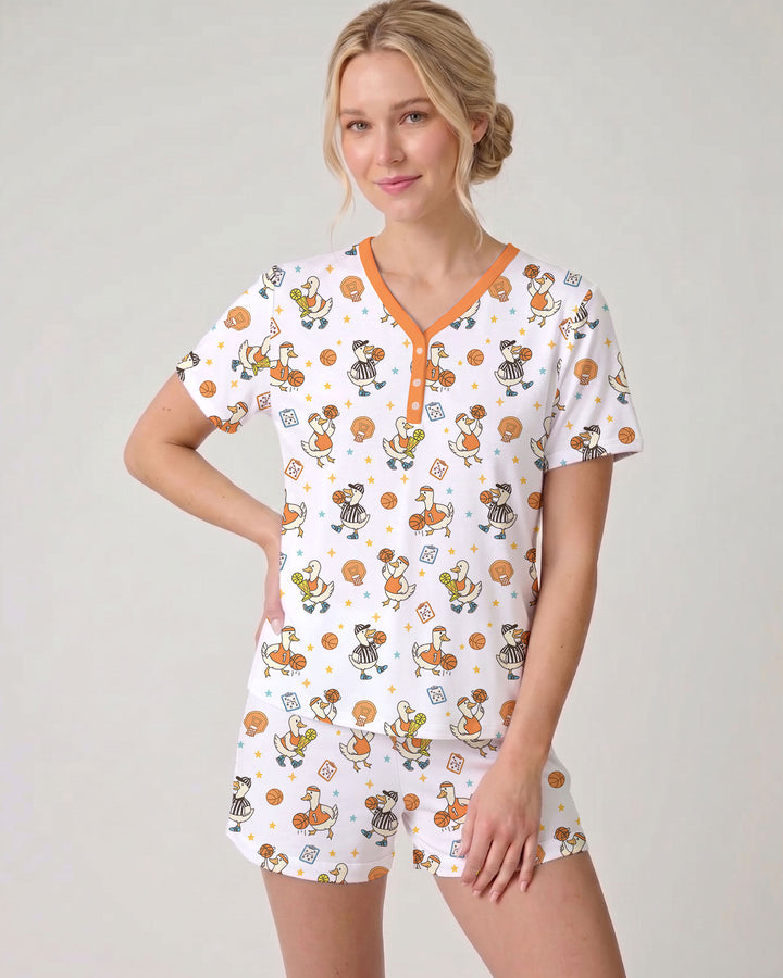 Silly Goose Playing Basketball Bamboo Women Short Sleeve Short Pajama Set