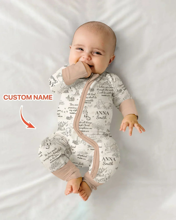 Classic Bear Bible Verse Custom Name Bamboo Convertible Zippy