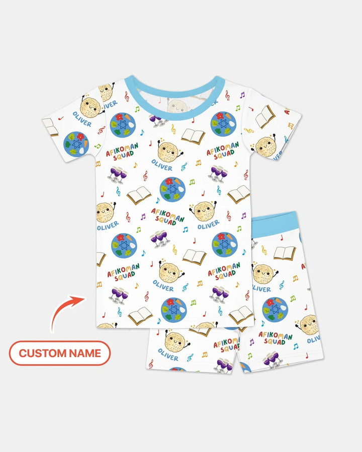 Custom Name Passover Afikoman Squad Bamboo Two Piece Short Sleeve Shorts Pajama Set